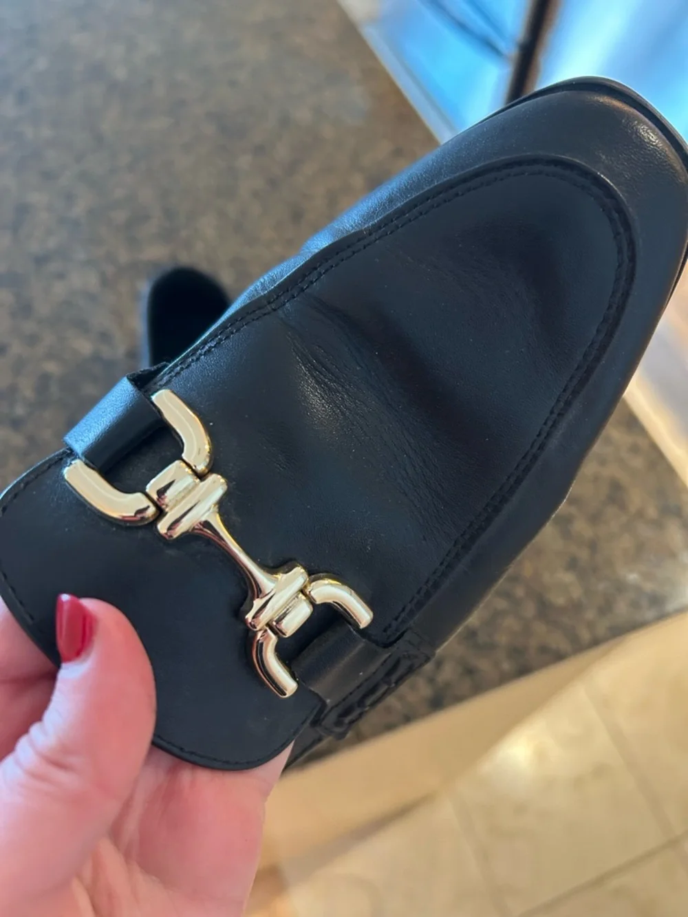 Zara Black Leather Women’s Loafers with Gold Bit - Picture 2 of 6